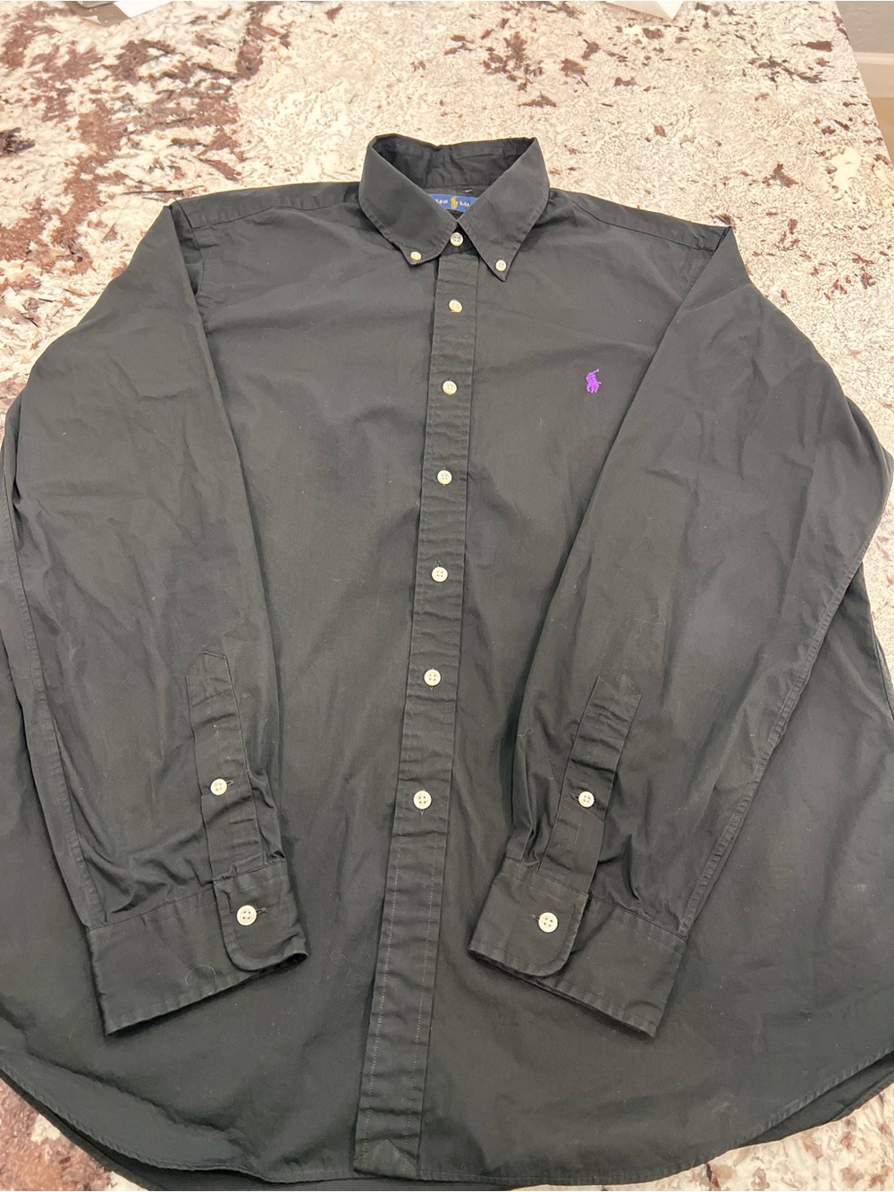 Ralph Lauren Black Button-Down Shirt with Purple Pony Logo